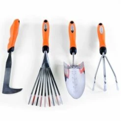 FUXTEC Set De 4 Outils De Jardin à Main Premium - Grattoir Joint, Griffe 3 Dents, Râteau Et Pelle à Main