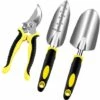 BRIDAY Outils De Jardinage, 3 Pièces Kit Outils Jardinage Adulte En Aluminium Antirouille, Outils De Jardin Avec Sécateur, Pelles Truelle, Transplanteur