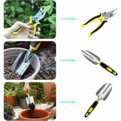 BRIDAY Outils De Jardinage, 3 Pièces Kit Outils Jardinage Adulte En Aluminium Antirouille, Outils De Jardin Avec Sécateur, Pelles Truelle, Transplanteur -Outil de travail du sol Soldes 28412841 4