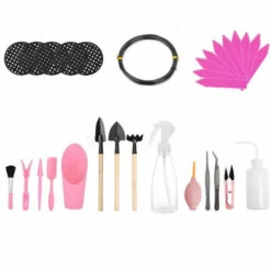 ASUPERMALL Mini Outils De Jardin Bonsai Succulent Plantation Miniature Tool Set Rake Pelleteuses Arrosage Bouteille, Rose 30 Pcs - Rose 30 Pcs