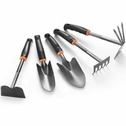 PERLE RARE Ensemble Outils Jardinage,Outils De Jardin En Têtes Robustes Acier Carbone Et Poignées Ergonomiques,avec Pelles,Transplanteur,Râteau à Main,Désherbeurs Manuels,Binette Pour Jardin,Ferme,Pelouse