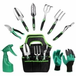 DEVENIRRICHE Ensemble D'outils De Jardin, Ensemble D'outils à Main En Acier Inoxydable De 9 Pièces Ensemble D'accessoires De Pulvérisation De Sac à Provisions De Jardin