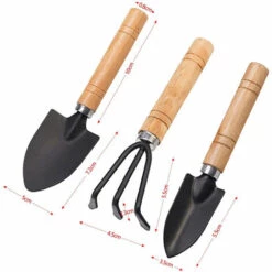 BETTERLIFE 3 Pcs Mini Outils De Jardin, Ensemble De Petits Râteaux Et Pelle, Petite Pelle Râteau Et Bêche Manche En Bois Pour Plantes En Pot Pour Jardin Plantes Intérieur Extérieur -Outil de travail du sol Soldes 33597636 5
