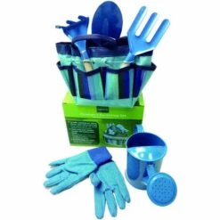 PERLE RARE Ensemble D'outils De Jardinage Pour Tout-petits, Ensemble D'outils De Jardin Pour Enfants, Ensemble D'arrosoir, Gants, Truelle, Pelle, Râteau, Sac De Jardin Et Blouse Pour Enfants (bleu)