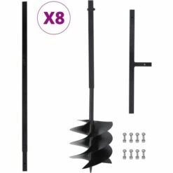 TRUE DEAL Tarière De Sol Avec Manche 250 Mm Et Tube D'extension 8 M Acier