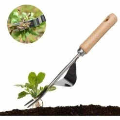 LITZEE Désherbeur Manuel En Acier Inoxydable Avec Outil De Manche En Bois Utilisé Pour Le Désherbage Rapide Des Sols Et Des Jardins Y-Shape Manuelle Désherbage Racine Fourche. -Outil de travail du sol Soldes 36215413 4