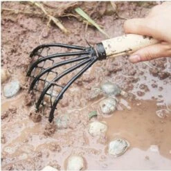 Râteau De Palourdes Avec Filet 5 Griffe De Griffe De La Poignée De Bois De Râteau Outil De Creuser ，Macaron Creuser ​Des Accessoires De Fruits De Mer Rak -Outil de travail du sol Soldes 42741231 4