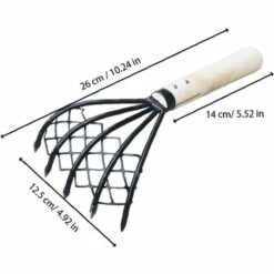 Râteau De Palourdes Avec Filet 5 Griffe De Griffe De La Poignée De Bois De Râteau Outil De Creuser ，Macaron Creuser ​Des Accessoires De Fruits De Mer Rak -Outil de travail du sol Soldes 42741231 5