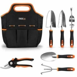 TACKLIFE GGT4A Ensemble D'outils De Jardin Robustes En Acier Inoxydable De 7 Pièces, Noir Et Orange