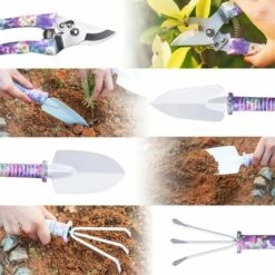 ELLE Outils De Jardinage 5 PCS Avec Transplantoirs Ciseaux Herse Anti-rouille Pulvérisateur Et Boîte (Violet) -Outil de travail du sol Soldes 44424743 5