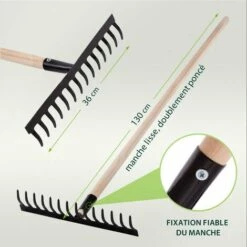 SIBRTECH - Râteau à Dents Droites - 360 X 1300 Mm - Manche En Bois -Outil de travail du sol Soldes 44640949 3