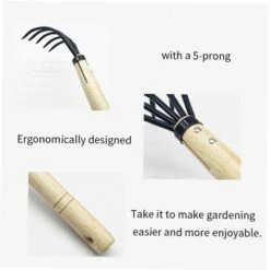 Cultivateur Main Sol Râteau Griffe Barre Franche Outils De Jardin 5 Prong Acier Au Carbone Avec Poignée Bois 38*11cm Fontainebleau -Outil de travail du sol Soldes 45642527 4