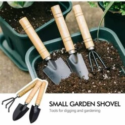Fei Yu 3 Pcs Mini Outils De Jardin, Ensemble De Petits Râteaux Et Pelle, Petite Pelle Râteau Et Bêche Manche En Bois Pour Plantes En Pot Pour Jardin Plantes Intérieur Extérieur -Outil de travail du sol Soldes 54150075 2