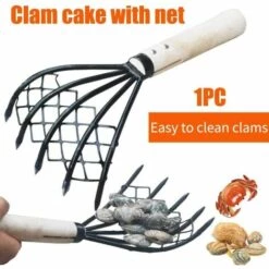 TINOR Râteau à Palourdes Avec Filet 5 Griffes Manche En Bois Râteau Coquille Outil De Creusage Creuser Des Accessoires De Fruits De Mer Désherbage Outil Agricole Manche En Bois Fourche -Outil de travail du sol Soldes 54497139 4