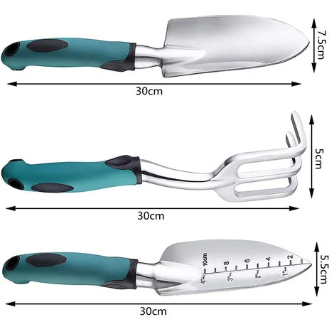 PETITES ECREVISSES 3 Pcs Outils Jardinage En Aluminium Comprend Pelle Et Râteau Outillage De Jardin Avec Poignée Antidérapante En Caoutchouc - Vert Foncé 4 PETITES ECREVISSES 3 Pcs Outils Jardinage En Aluminium Comprend Pelle Et Râteau Outillage De Jardin Avec Poignée Antidérapante En Caoutchouc - Vert Foncé – Image 2