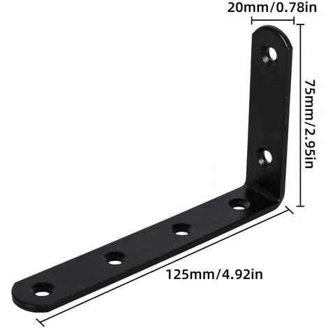 CATHERINE 8Pcs Equerre Étagère Murale Support Étagère Mural Support En Forme De L Équerre De Fixation Pour Étagère Déco Cuisine Chambre Meubles Suspendus Placard 125 * 75 * 3mm Noir Fer 4 CATHERINE 8Pcs Equerre Étagère Murale Support Étagère Mural Support En Forme De L Équerre De Fixation Pour Étagère Déco Cuisine Chambre Meubles Suspendus Placard 125 * 75 * 3mm Noir Fer – Image 2