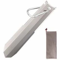 ASUPERMALL Pelle Dentelée à La Main En Titane Pour Le Camping En Plein Air, La Randonnée, La Truelle Avec Clip, Argent -Outil de travail du sol Soldes 56400225 3