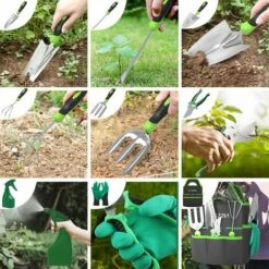 Ensemble D'outils De Jardin - BIGZZIA 9 Pièces Kit Outils De Jardinage En Acier Inoxydable Lourd Avec Sac De Transport - Pour Les Amoureux Du Jardin - Vert -Outil de travail du sol Soldes 58194376 3
