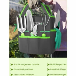 Ensemble D'outils De Jardin - BIGZZIA 9 Pièces Kit Outils De Jardinage En Acier Inoxydable Lourd Avec Sac De Transport - Pour Les Amoureux Du Jardin - Vert -Outil de travail du sol Soldes 58194376 5