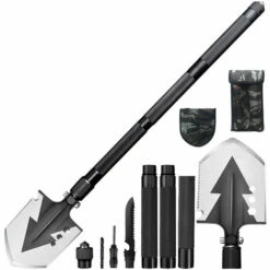 TANCYCO Pelle Pliante Avec Couteau Tournevis Poche Tactique Multitool Pelle Kit Acier Inoxydable Pelle Multi-Usage Pour Camping En Plein Air Pêche Chasse (Noir)