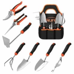 8 Pcs Outils De Jardinage INLIFE, Pelle, Sécateur, Râteau, Houe, Sac De Transport, Kits De Jardinage En Acier Inoxydable