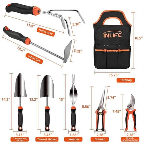 8 Pcs Outils De Jardinage INLIFE, Pelle, Sécateur, Râteau, Houe, Sac De Transport, Kits De Jardinage En Acier Inoxydable 6 8 Pcs Outils De Jardinage INLIFE, Pelle, Sécateur, Râteau, Houe, Sac De Transport, Kits De Jardinage En Acier Inoxydable – Image 4