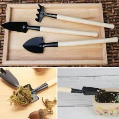 FR-LIFE Ensemble Outils Jardinage BR-Vie 6Pcs Mini Petits Râteaux Pelle Bêche Manche En Bois Kit De Plantation, Pour Le Rempotage Des Plantes -Outil de travail du sol Soldes 60776746 5