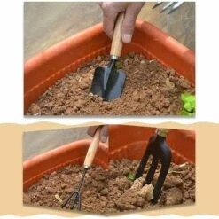 SINCèREETALI 3 PCS Mini Outils De Jardinage, Kit De Jardinage Ensemble De Petits Pelle Bêche Petits Râteau Poignée Pour Jardin Plantes Intérieur Extérieur -Outil de travail du sol Soldes 63818841 4