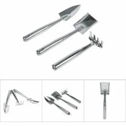 BAICCCF Kit Outils Du Jardinier Lot De 3 Mini Pots De Jardinage Outils Petite Pelle à Main Bêche Râteau Jardinage Ensemble De Travail Enfants Jouet Cadeaux Pour Succulentes Cactus Herbes Plantes Miniatures D'intérieur (acier Inoxydable) - Acier Inoxydable -Outil de travail du sol Soldes 65263171 4