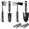 MONLY Ensemble D'outils De Jardinage, 5 Pièces Fer Fin Jardinage Outils à Main De Plein Air, Avec Gants De Jardinage, 2 Pelles Truelle, Râteau à Main, Double Houe, Poignée En Caoutchouc Ergonomiques -Outil de travail du sol Soldes 65757186 1