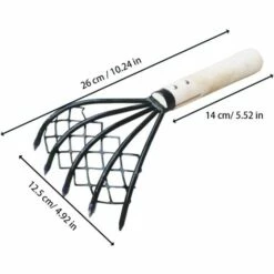 YEURIé Râteau De Palourdes Avec Filet 5 Griffes De Griffe De La Poignée De Bois De Râteau Outil De Creuser Creuser Des Accessoires De Fruits De Mer 5-tine Râteau à Griffes -Outil de travail du sol Soldes 67355104 5