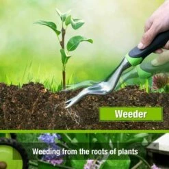 GRID COOL Jardin Piscine Outils De Jardinage, 5 Pièces, Ensemble De Jardinage En Aluminium Moulé Avec Fourche, Sarcloir, Griffe, Transplantoir, Pelle à Terreau Pour Jardinier LangRay -Outil de travail du sol Soldes 67574718 5