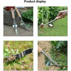 Cisea Kit Outils Du Jardinier, Outil De Jardinage De Qualité Supérieure Pour Désherber Votre Jardin, Acier Inoxydable Robuste,manche En Bois De Frêne Naturel Lisse Et Modèle Bosse En Cuir -Outil de travail du sol Soldes 68585210 4